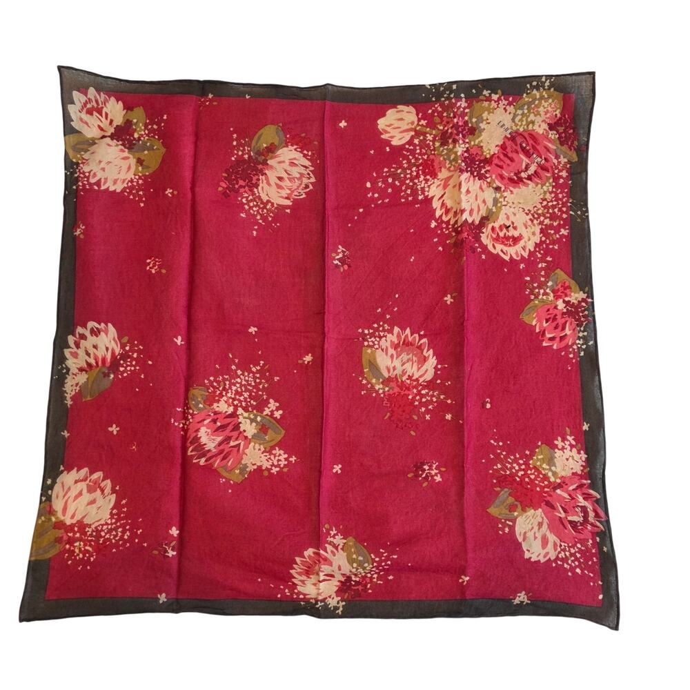 Vintage Yukiko Hanai Floral Cotton Bandana Scarf Red Pink Handkerchief